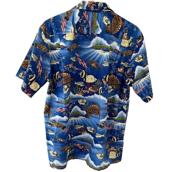 Vintage Hawaii Brand Sea Turtles Blue All Over Print Hawaiian Shirt Made In USA - Picture 5 of 5